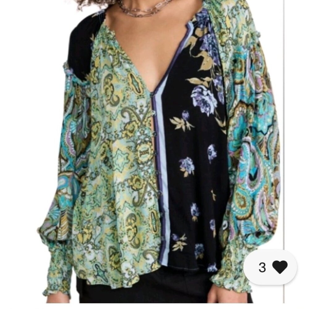 Like New Free People Gemini Long Sleeve Blouse Bohemian Peasant-Runs Very Large